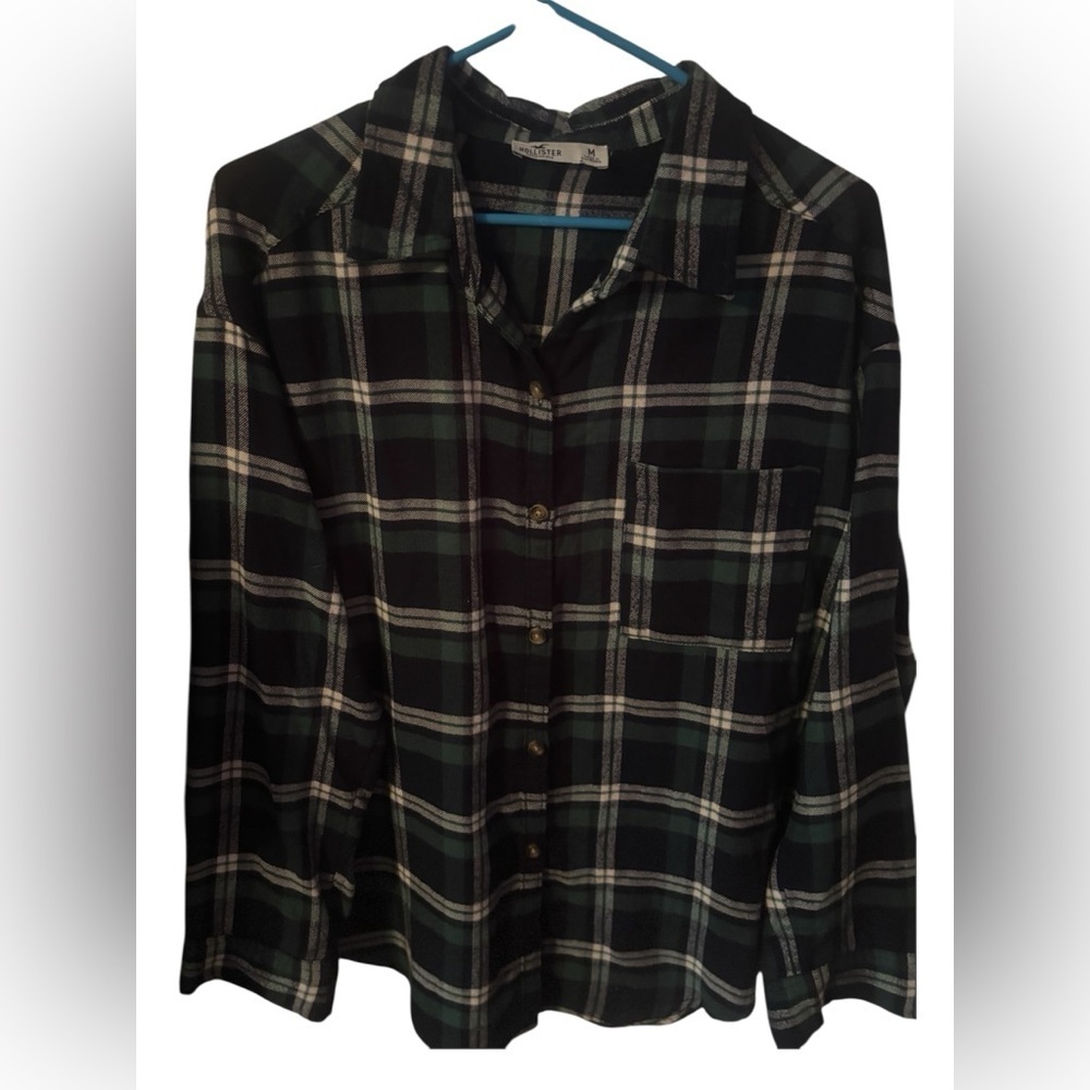 Y2K Trendy Hollister Black and Green Super Soft Plaid Button Down Shirt